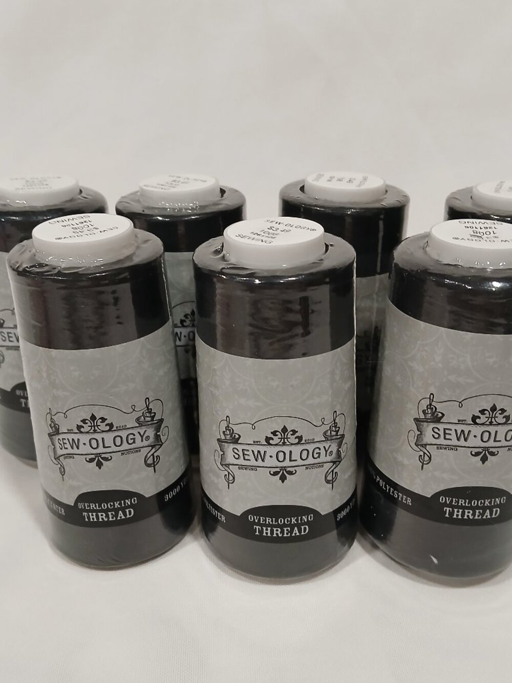 Lot Of 7 Sew-ology Polyester Thread Serger Overlock 3000 yd Per Spool Black 1008